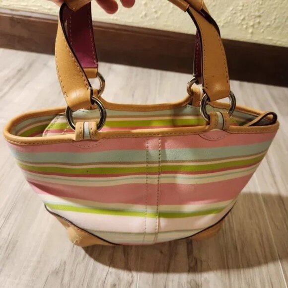 Coach Hampton Pastel Striped Shoulder Bag Satchel Purse - Picture 3 of 17